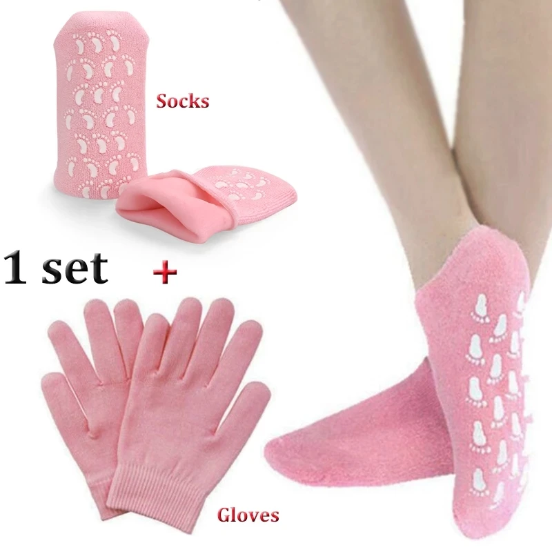 

1 Set Reusable SPA Gel Socks & Gloves Moisturizing Whitening Exfoliating Velvet Smooth Beauty Hand Foot Care Silicone Socks