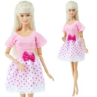 1x модное белое розовое милое Полосатое мини-платье с коротким рукавом и бантом, милая одежда, аксессуары для куклы Барби, игрушка для девочки