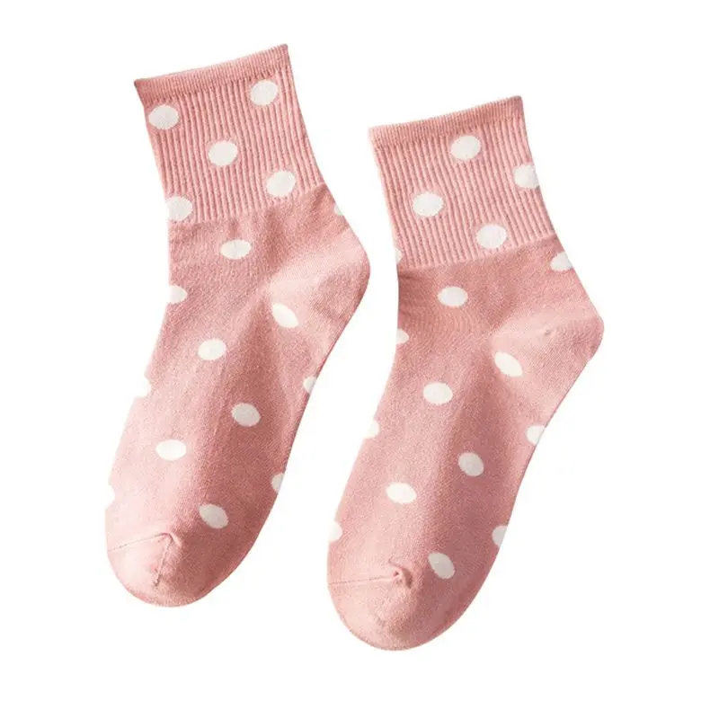 

5 Pairs Korean Women Sweet Polka Dot Cotton Crew Socks Preppy Mid Tube Hosiery
