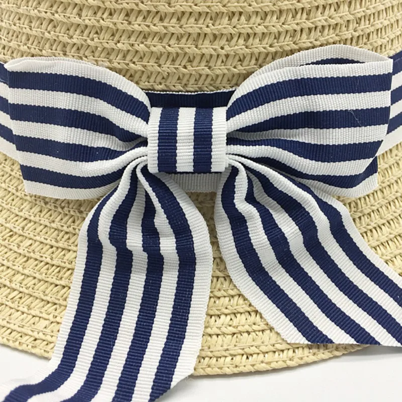 

Summer Wheat Panama Sun Hat Beach Hat Ribbon Bow Knot Naval Straw Hat