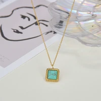 vintage stainless steel jewelry women dot lace square turquoise necklace light luxury temperament clavicle chain simple jewelry