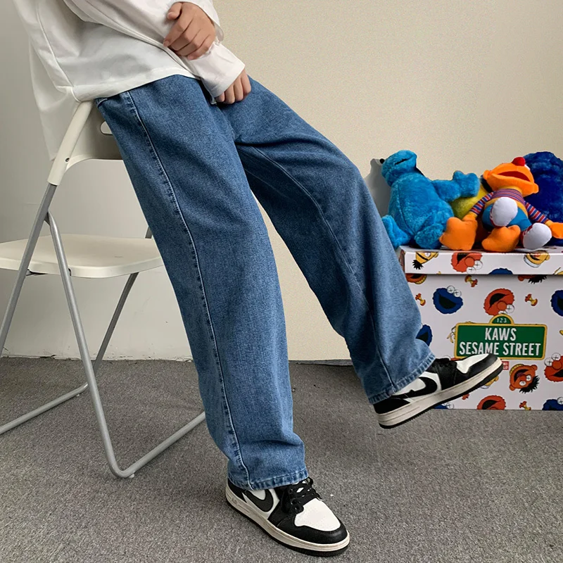 

Pantalones vaqueros de pierna ancha para hombre, moda coreana, ropa nueva, recta, holgada, de marca, Otoño, 2021