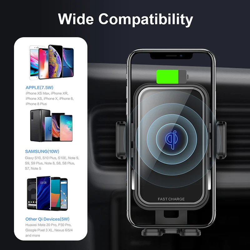 Беспроводное Автомобильное зарядное устройство QI 10 Вт для Iphone X Samsung S10 быстрая