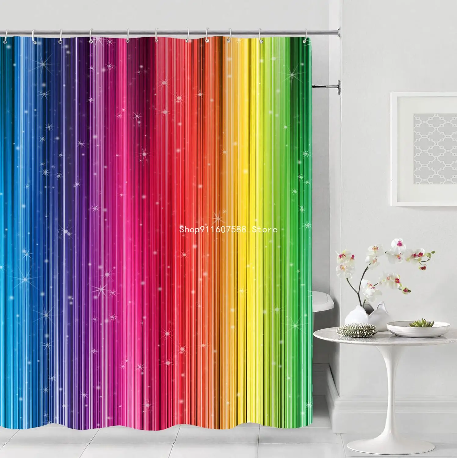 

Modern Rainbow Stripes Shower Curtain Decor Waterproof Polyester Eco-Friendly Shower Curtains Bathroom Decoration