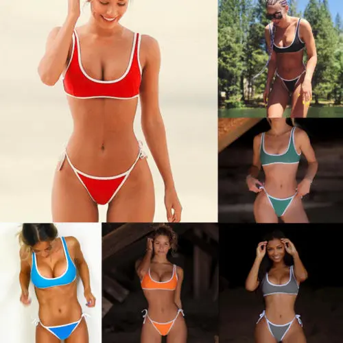 Женский однотонный раздельный купальник бикини без пуговиц сексуальный пуш ап с