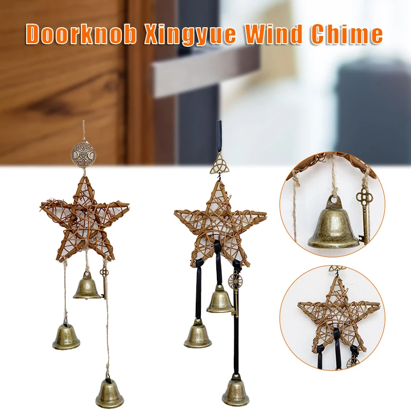 

New Wall Mounted Witch Wind Chimes Handmade Star Rattan Ring Bells Decoration for Home Living Room Bedroom