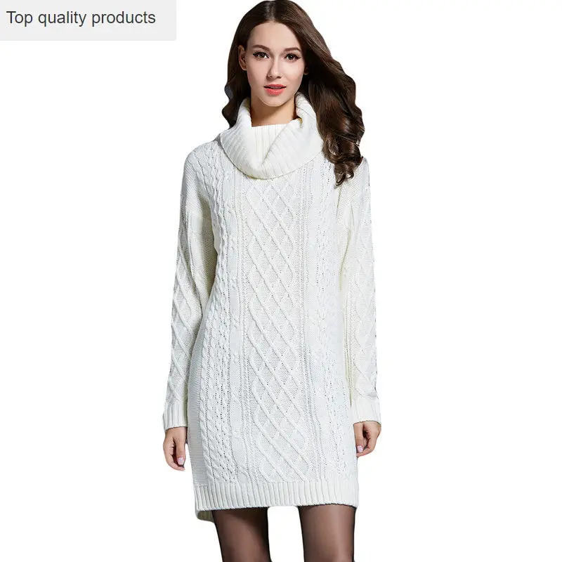 Зимний длинный свитер платье 2020 водолазка Белый Черный Свободный Повседневный