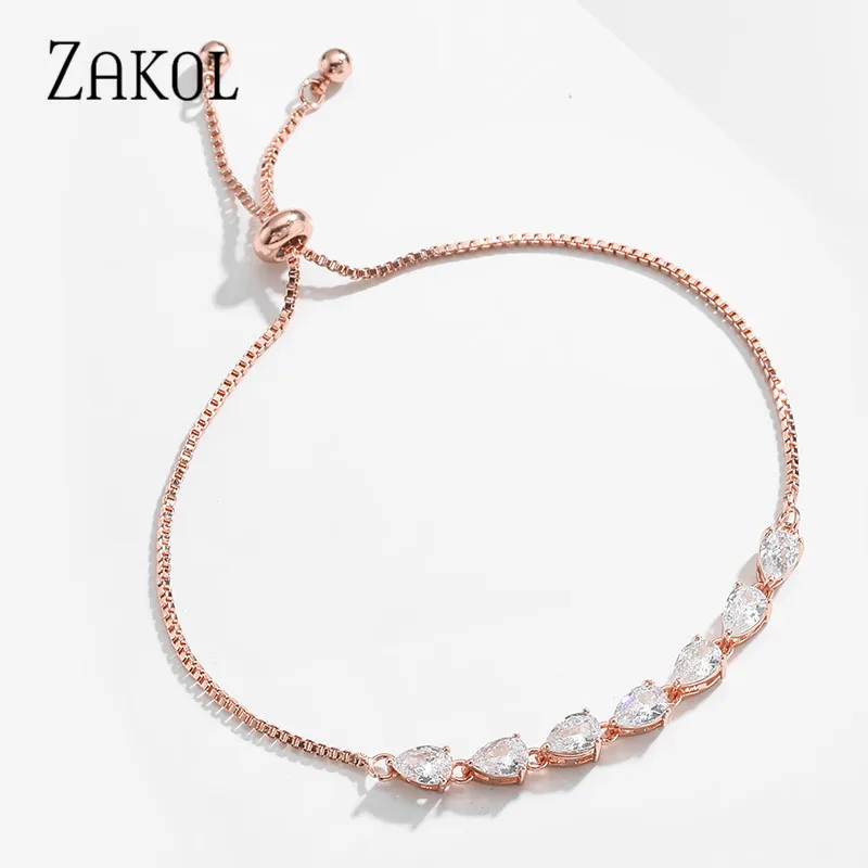 ZAKOL брендовые регулируемые браслеты в форме капли с кубическим цирконием для