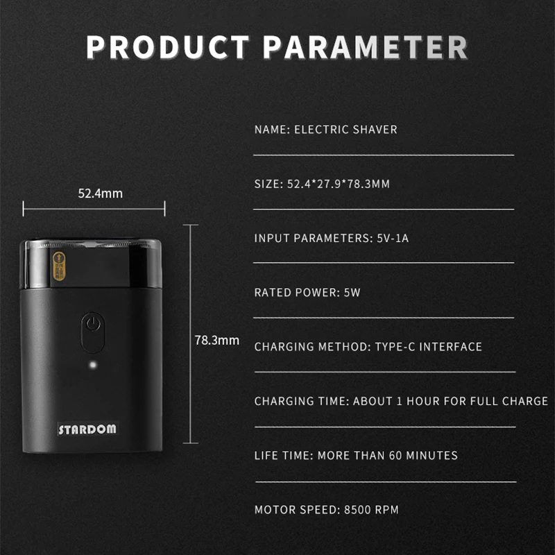 Электробритва Мужская аккумуляторная портативная Водонепроницаемая стальная