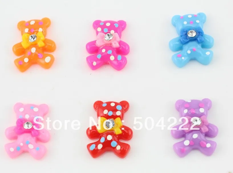 

250pcs mixed color resin Lovely Bear wearing rhinestone bowknot charms pendant DIY jewelry diy decor 20*16mm rhinestone deco