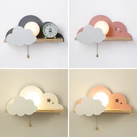 Nordic bedside wall lamp bedroom wood art creative cloud wall light with pull switch simple reading wall decoration