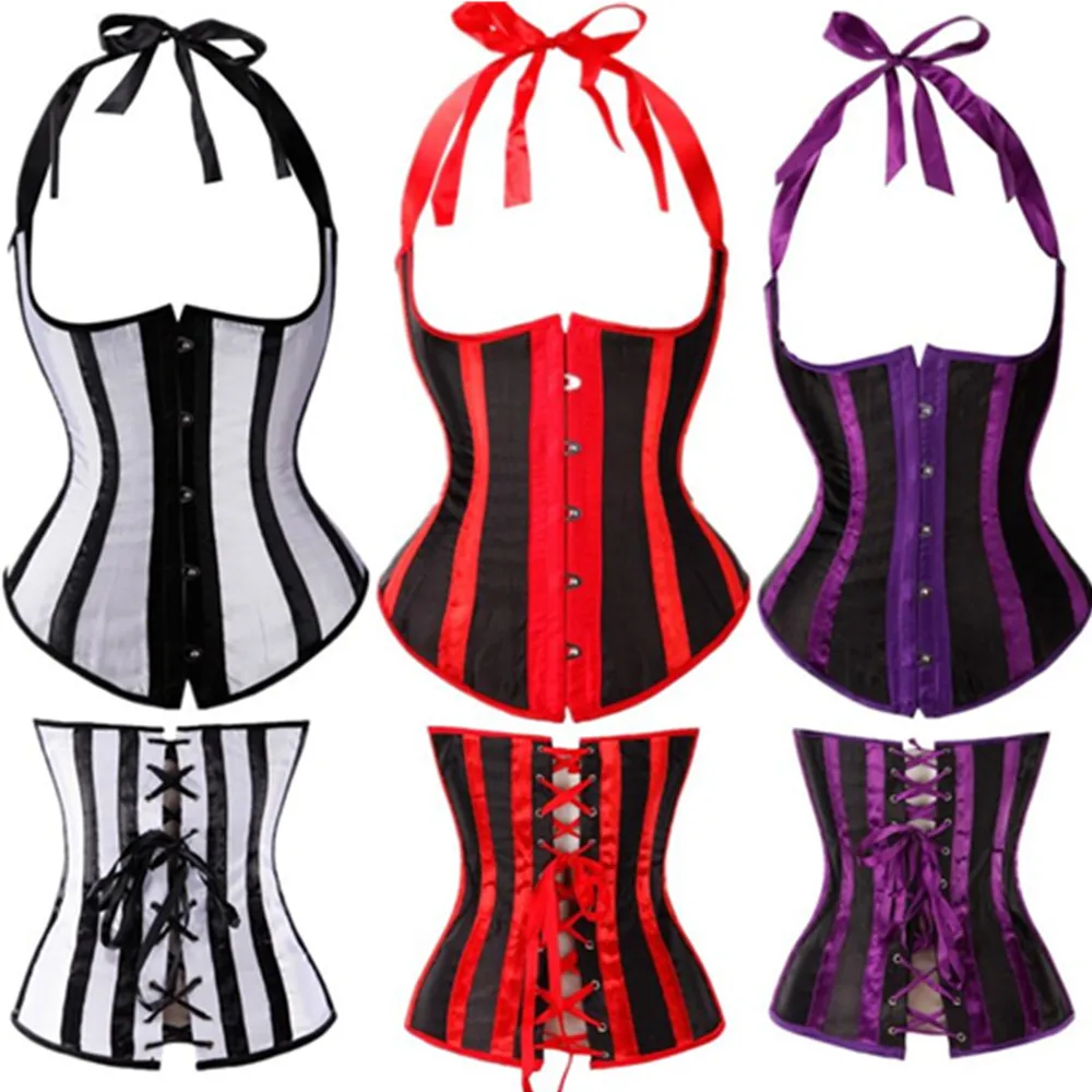 Корсет женский атласный в полоску пикантный утягивающий корсет под грудью
