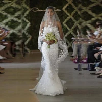bridal veil whiteivory 3d flowers long wedding veil mantilla wedding accessories appliques with lace flowers