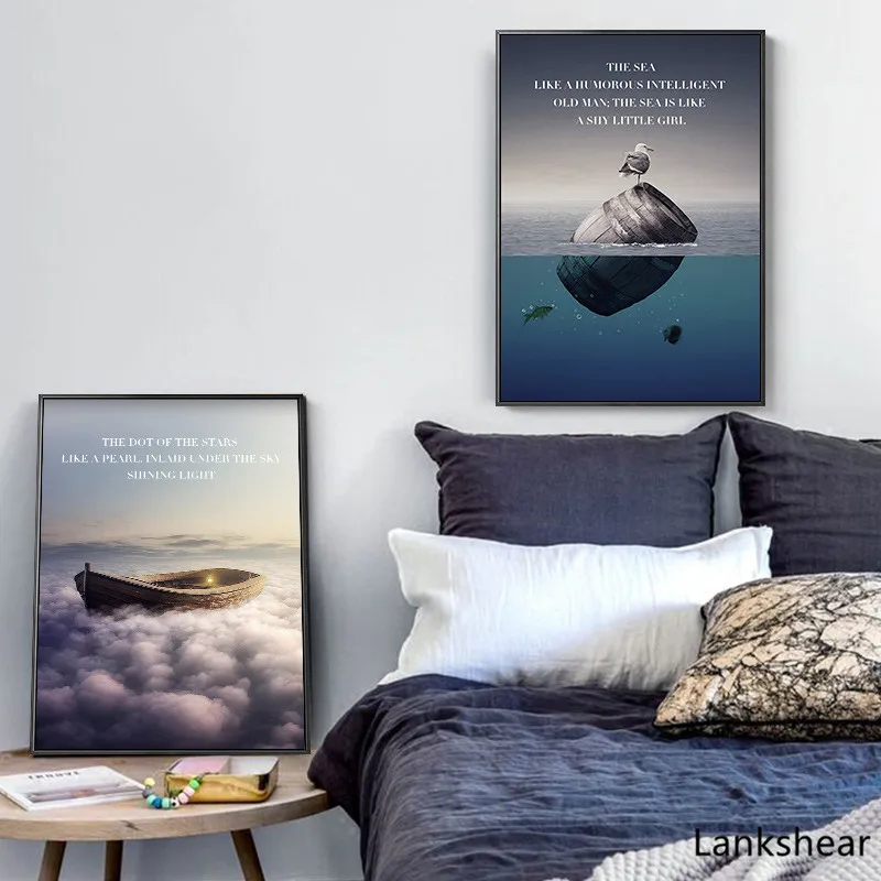 Современные картины с изображением Морского Пейзажа лодки птицы ранней маслом