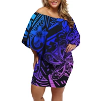 factory direct sales off shoulder hd samoan design print ladies anti wrinkle design fashion bodycon casual dresses