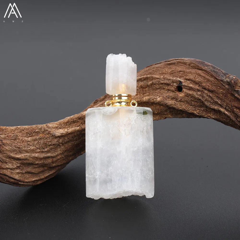 Fashion Women Small Natural Citrines Quartz Irregular Amethysts Quartz Perfume Bottles Gold Copper Chain Necklace EF-DG-72AMFE
