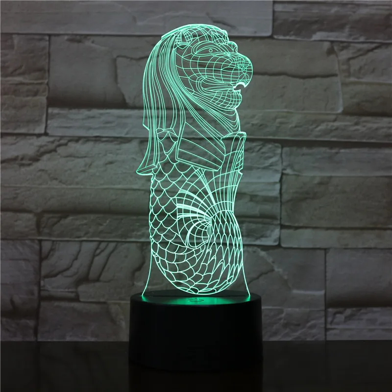 Merlion 7 цветов меняющий Ночной Свет домашний прикроватный Авто меняющий ночник светодиодный животный Лев лампа Романтический Красочный домашний декор