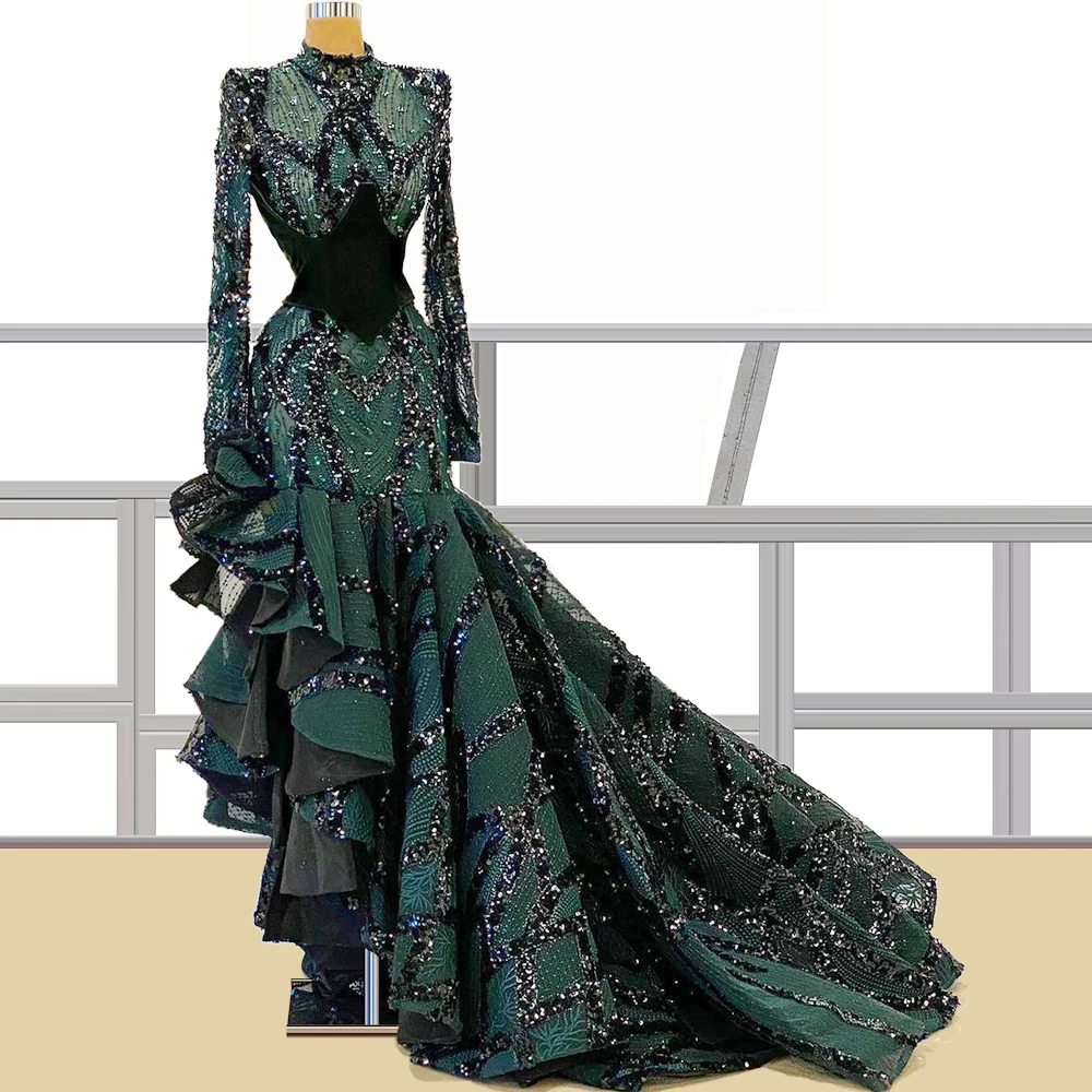 

Асимметричная многослойная юбка темно-зеленого цвета, Vestidos, платье на выход с кристаллами для платья для выпускного, Саудовская Аравия, оде...