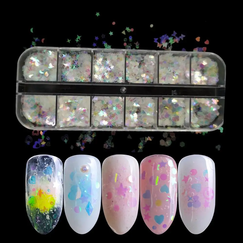 Glitter A Голографические переливающиеся блестки для ногтей, AB, звезда, бабочка, сердце, луна, массивные праздничные Блестки для дизайна ногтей, вечерние, полимерные - Цвет: Glitter A