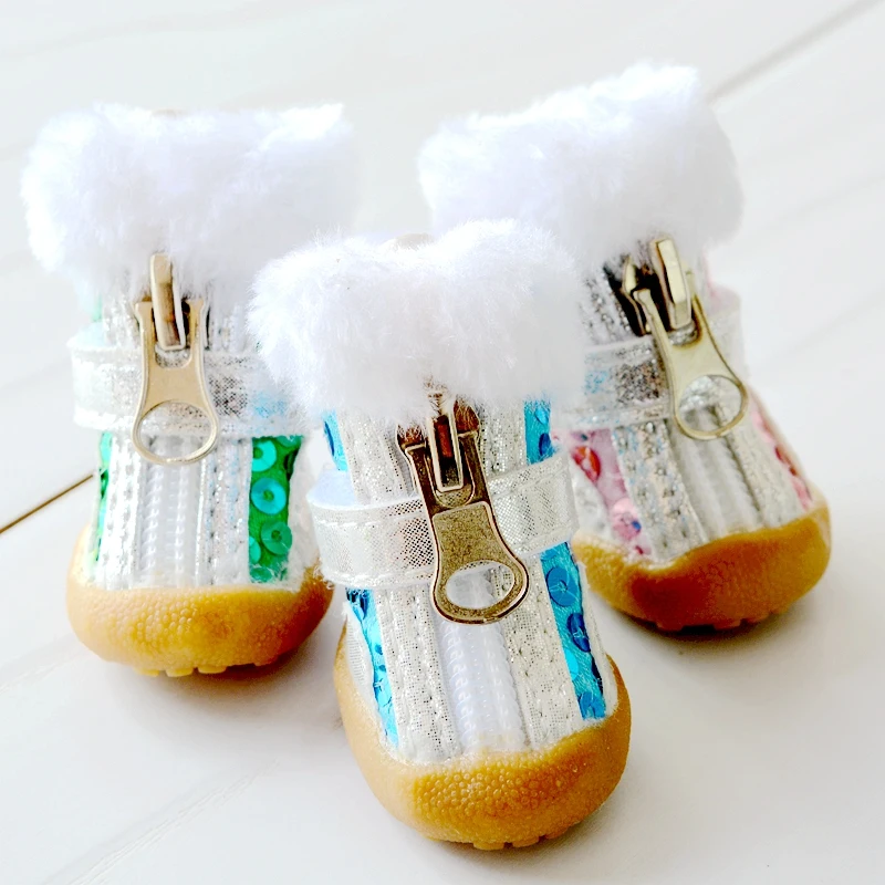 Толстые блестящие ботинки для собак зимние теплые домашних животных маленьких и