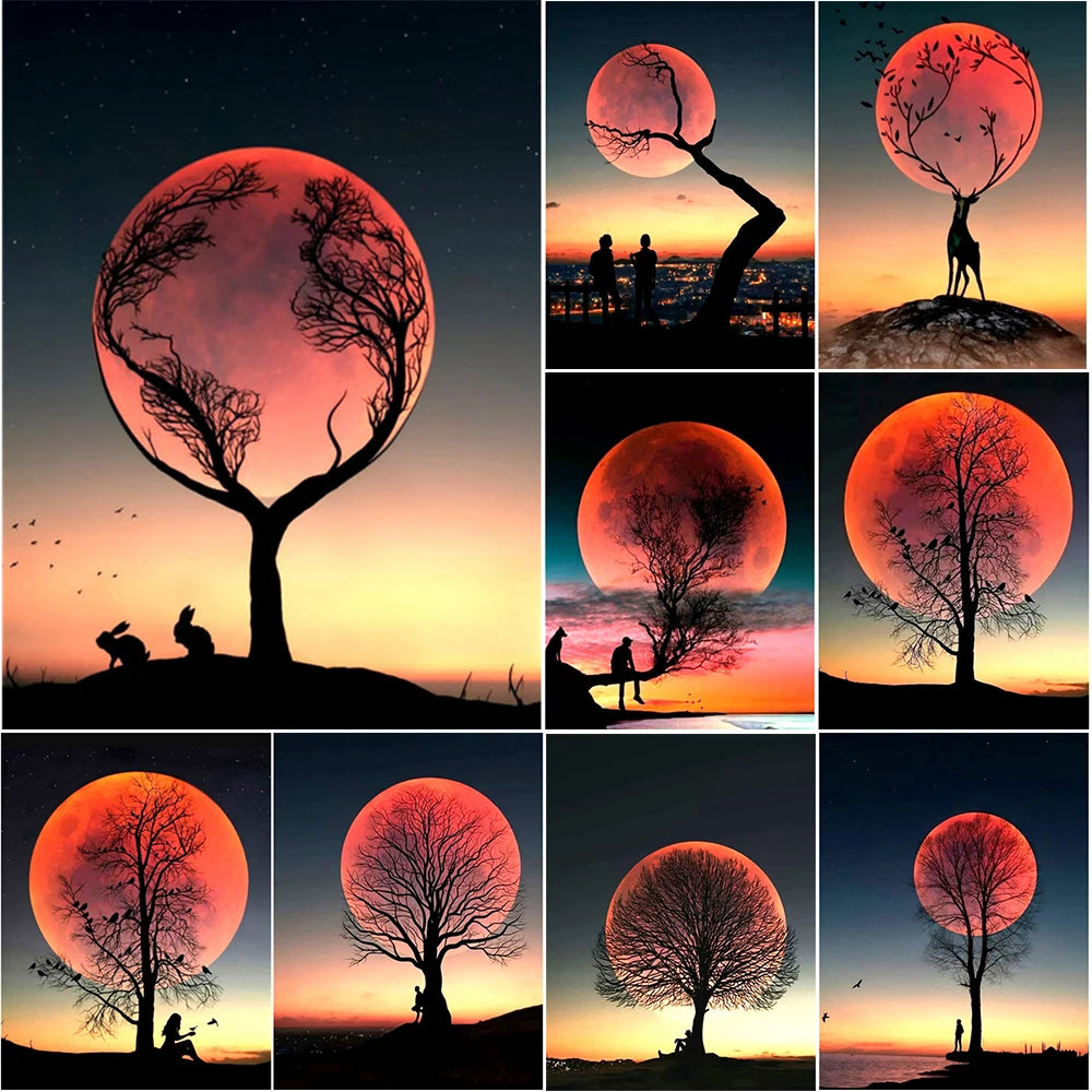 

5D DIY "Landscape and Moon" Moon Tree Diamond Painting Square/Round" Handicraft Mosaic Rhinestone Cross Stitch Kit