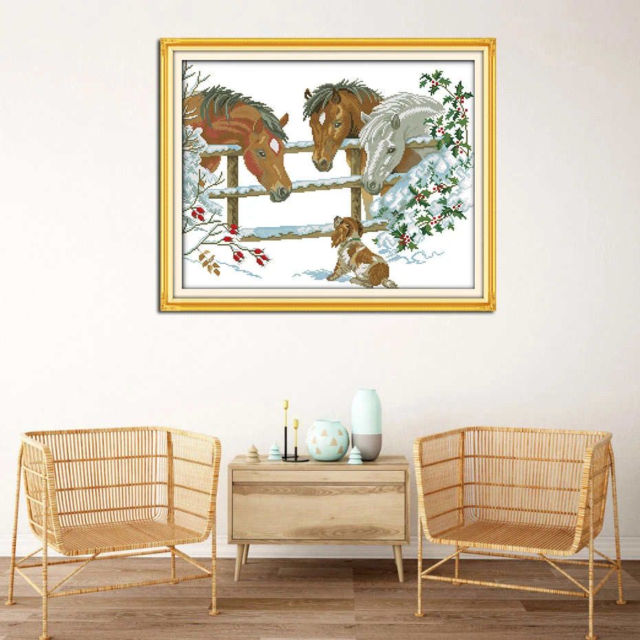 Kits for embroidery Horse Family 11CT 14CT DMC Cross Stitch Sets Counted China Home Decor Crafts Needlework | Дом и сад