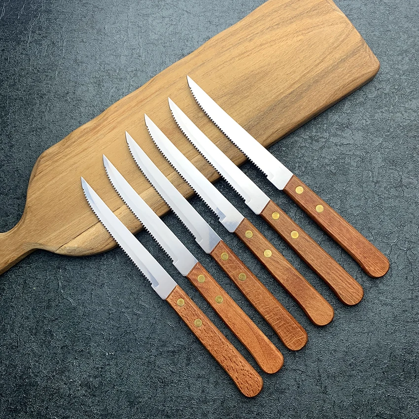 Набор столовых ножей из нержавеющей стали с деревянной ручкой 6 шт. | Дом и сад