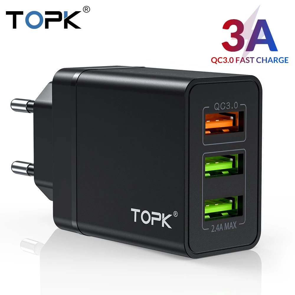 TOPK USB зарядное устройство Быстрая зарядка 3,0 Быстрая зарядка QC3.0 Мульти USB зарядное устройство для samsung S10 Plus Xiaomi дорожное настенное зарядное устройство для телефона EU
