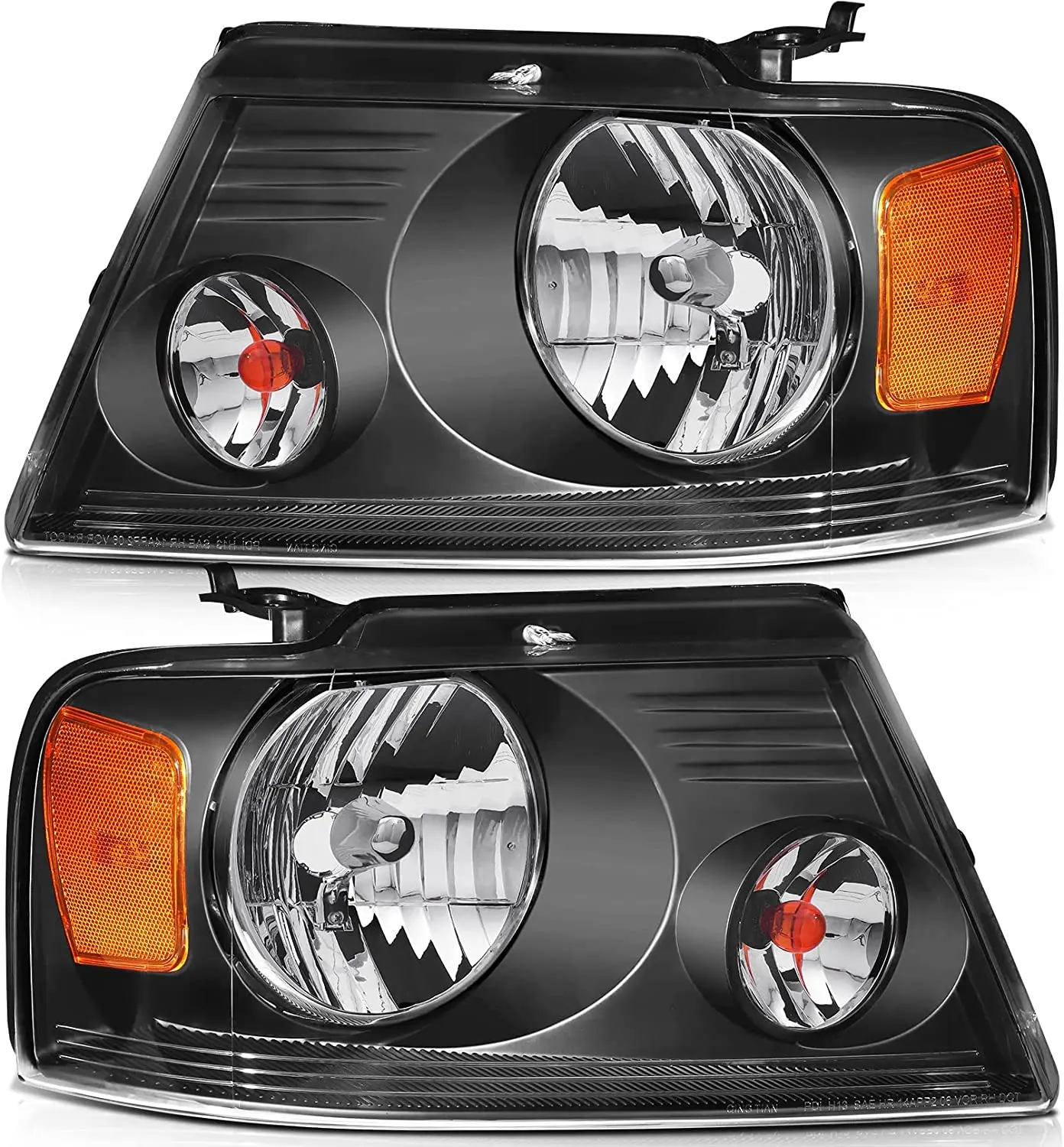 

Motoring HL-OH-F1504-BK-AM Black Amber Headlights Replacement Compatible with 04-08 F-150/06-08 Mark LT