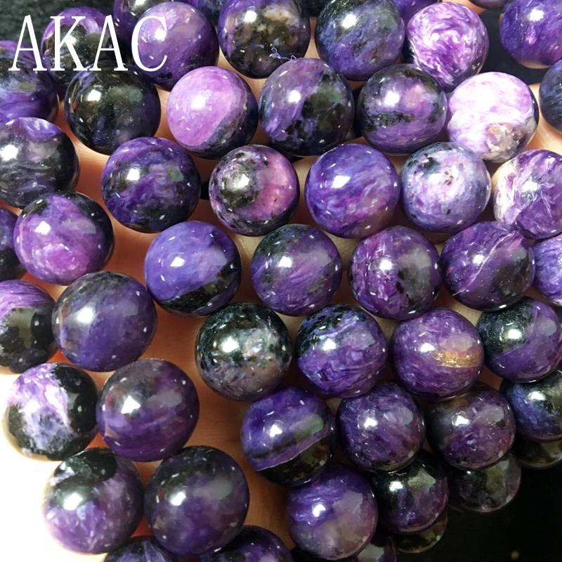 

1Bracelets Approx11mm 100% Natural charoite gemstone bracelets smooth round beads for women bracelet