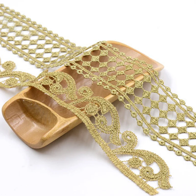 1 meter Golden Lace Fabric Embroidered Flower Ribbon Trims For Wedding Dress Edge Applique Home Textiles Curtain Trimmings | Дом и сад