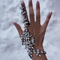 luxury handmade crystal zircon flower bridal finger ring bracelet for women rhinestone hand chain bracelet bangles hand jewelry