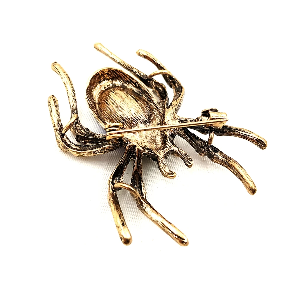

Fantastic Vintage Golden Legged Green Rhinestone Spider Brooches Arachnid Pins for Unisex Halloween Costume Party Gift Jewelry