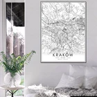 Черно-белая карта города Польши, Карта города Краков, плакат, HD печать, настенное искусство, холст, скандинавский ландшафт, живопись для домашнего декора