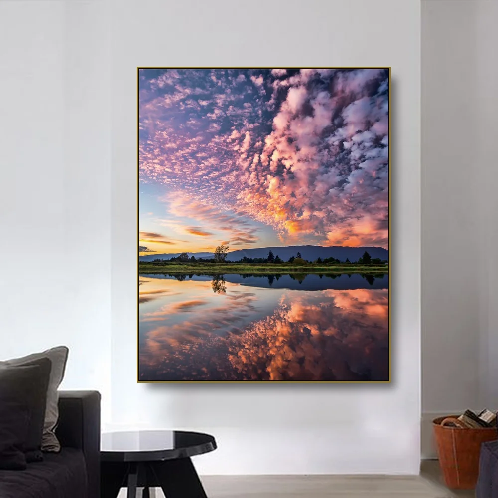 

Canvas Art Painting Mirror like Surface Of Water Poster Picture Wall Decor Modern Home Decoration For Living room