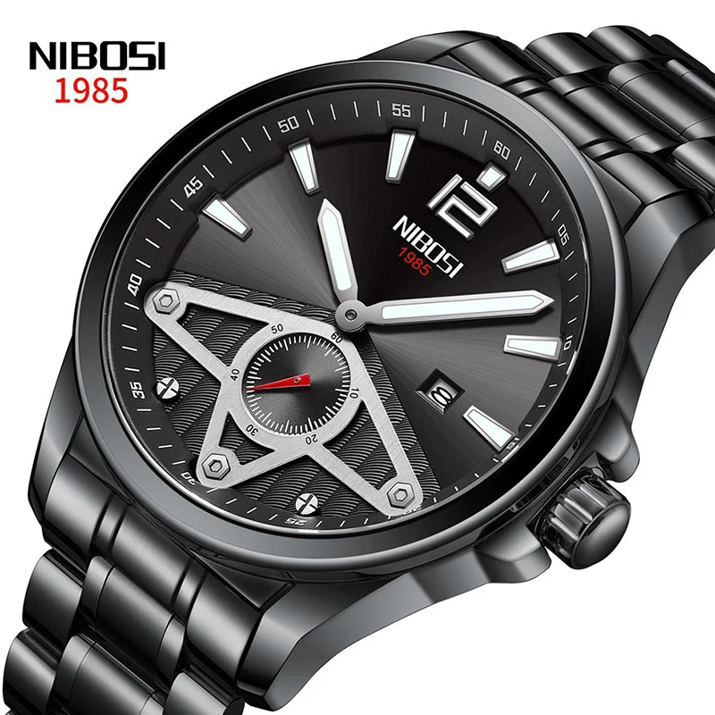 

NIBOSI New Fashion Business Men Calendar Display Luminous Waterproof Watch Stainless Stee Quartz Wristwatch Relogio Masculino