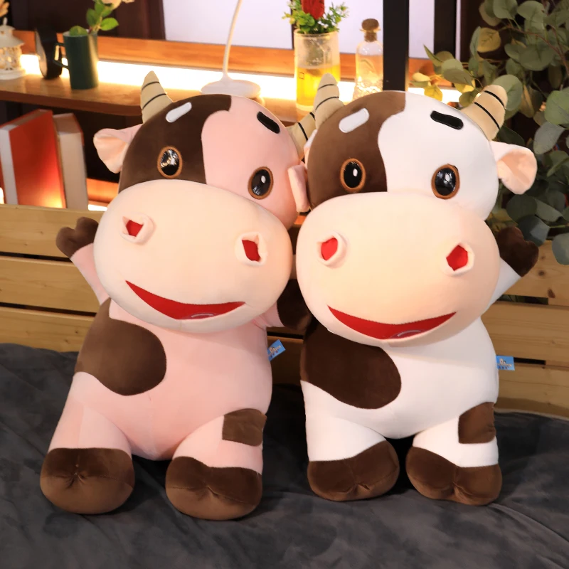 

Candice guo super cute plush toy lovely cartoon animal soft spotty cow cattle stuffed doll cushion birthday Christmas gift 1pc