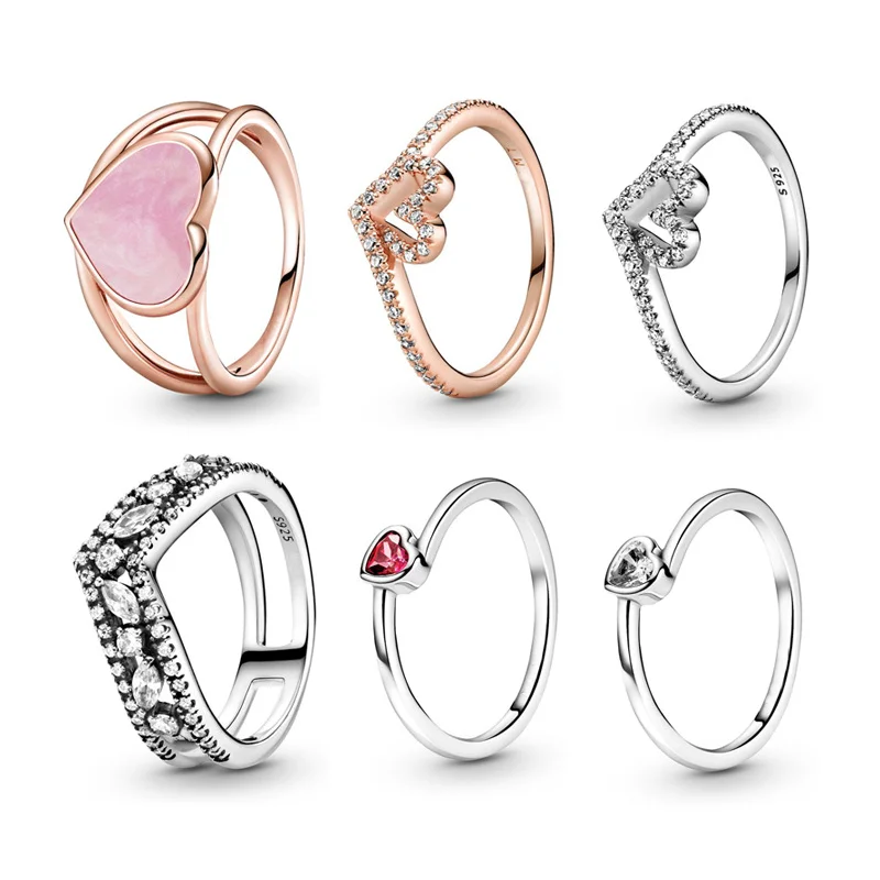 

High Quality Sterling Silver S925 Sparkling Double Row Marquise Ring Slanted Love Single Gem Pink Swirl Epoxy Ring Pandostyle