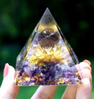 flower of life orgonite 60mm smoky crystal sphere with amethyst crystal pyramid orgonite reiki energy healing meditation pyramid