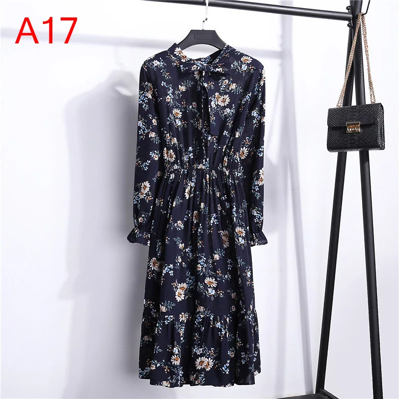 Корейская черная рубашка Vestidos для офиса в горошек, винтажные осенние платья, Женское зимнее платье, миди платье с цветочным рисунком и длинным рукавом для женщин