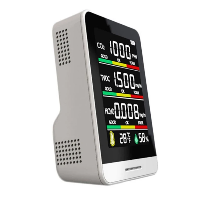 

Детектор CO2 TVOC HCHO, инструмент для определения температуры и влажности воздуха, Умный домашний монитор качества воздуха для рабочего стола
