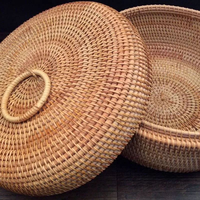 Осенняя плетеная корзина для фруктов из ротанга круглый контейнер хранения с
