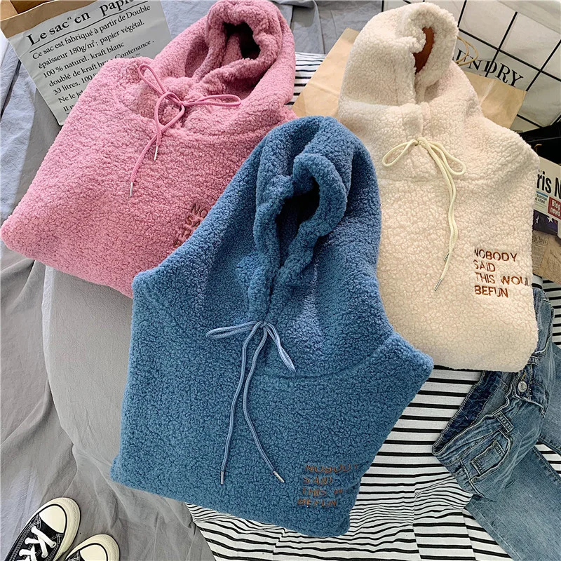 

Autumn Winter Women Hoodies 2020 New Letter Printed Sweet Coat Female Harajuku Loose Pocket Fleece Flannel Pullover Sweatshirts
