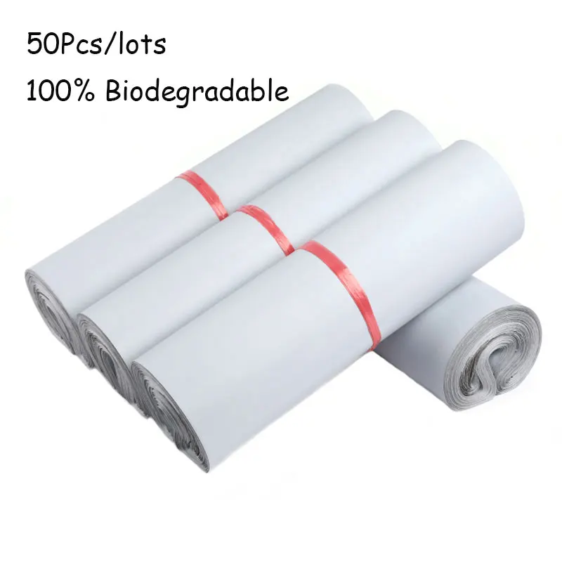 

White Color New 50Pcs/pack Compostable Poly Bags 100% Biodegradable Eco Express Bag Waterproof Self-Seal Clothing Courier Bags