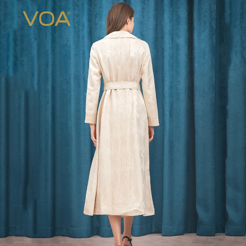 VOA/осенний однотонный синий двубортный жаккардовый длинный прямой Тренч с
