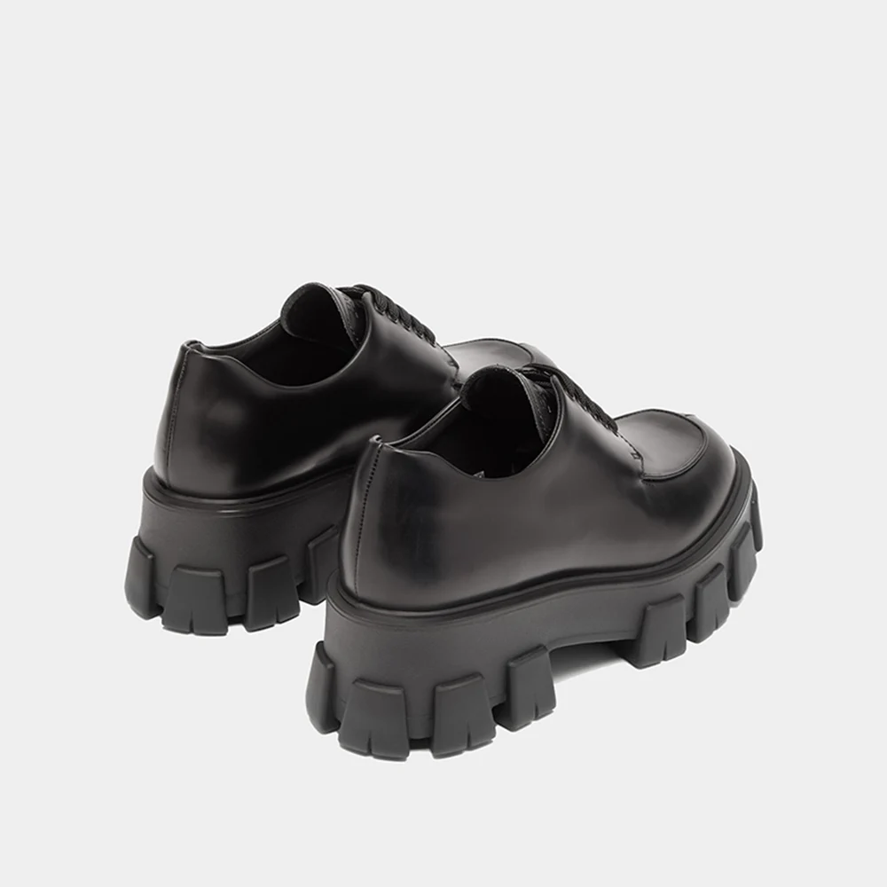

MUMANI Woman‘s 2021 New Loafers Basic Genuine Leather Square heel Round Toe Lace Up Platform Punk Sheepskin