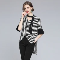 asymmetrical blouse women short sleeves chemise femme v neck sexy blusas mujer de moda casual shirts camisas de mujer stripped