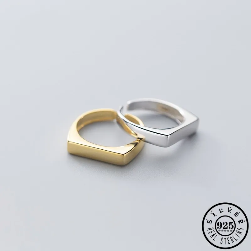 

925 Sterling Silver Geometric Rectangle Shape Gold Color Plated Adjustable Open Knuckle Finger Rings Kpop Fine Jewelry for Women