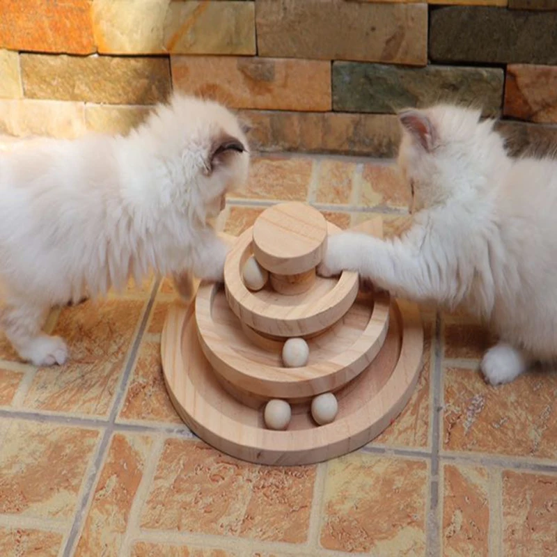 2/3 layers Cat Turntable Wooden Pet Toys Interactive Game Smart Track With Balls Funny Kitten Supplies | Дом и сад
