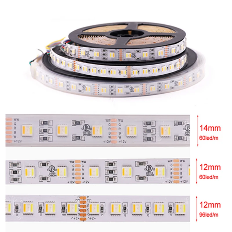 DC 12V 24V 12MM PCB 5 в 1 5050 RGB CCT Светодиодная лента 60 светодиодов 30 96 светодиодов/м цветов